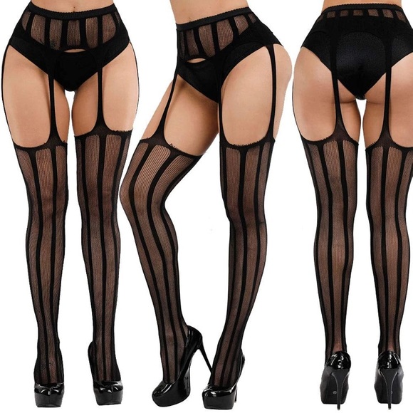 1 Blk/1 Red Thigh High Stockings/Over the Knee Socks - Picture 8 of 12